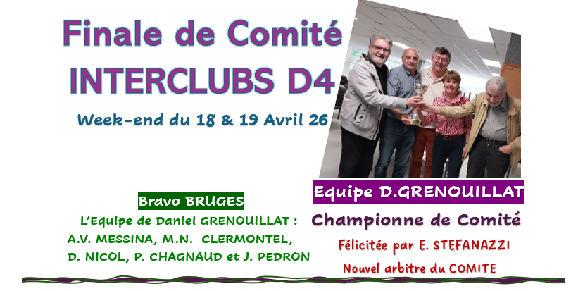 Finale de Comité INTERCLUBS D4 (18 & 19 /04/2026