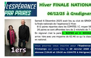 6 décembre 2025: finale nationale de l'ESPERANCE/2 hiver à Gradignan