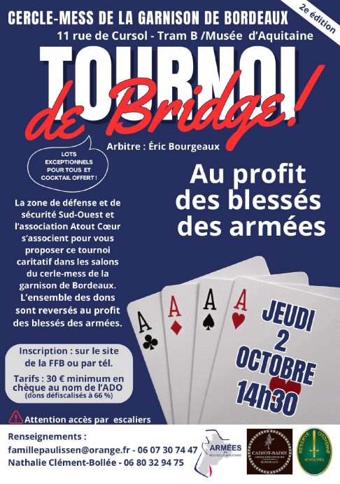 Tournoi Caritatif au profit des blessés des armées le 02/10/25 à 14h30 11 rue de Cursol