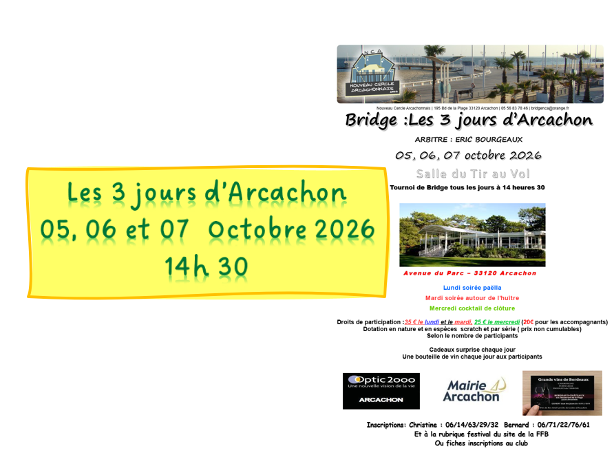 Les 3 jours d'ARCACHON les 05, 06 et 07 Octobre 2026 à 14h30