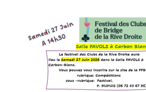 Festival des clubs de bridge de la rive droite le 27 Juin 2026