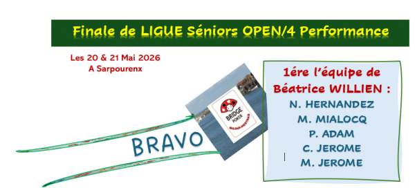 Finale de LIGUE Séniors Open /4 Performance les 20 & 21 mai 2026