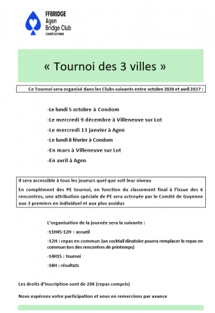 2éme édition du TOURNOI des 3 VILLES (Agen / Condom et Ville Neuve sur Lot)