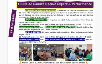 Les finales de comité d'OPEN/2 Expert et Performance le week-end du 29 et 30 Novembre 2025