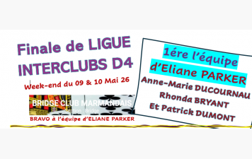 Finale de ligue d'interclubs D4 le w-e du 9 &amp; 10 mai 2026