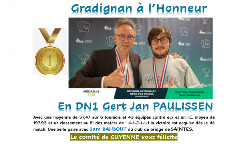Médaille d'OR en DN1 pour Gert Jan PAULISSEN et Sam BAHBOUT