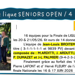 F.L. Séniors OPEN/4 les 20 & 21 Mai 2026 au comité de Guyenne