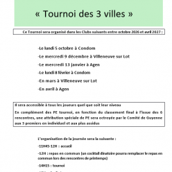2éme édition du TOURNOI des 3 VILLES (Agen / Condom et Ville Neuve sur Lot)