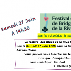 Festival des clubs de bridge de la rive droite le 27 Juin 2026